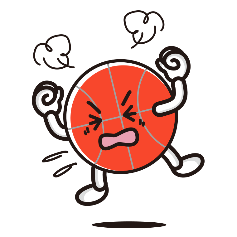 カンカンに怒るバスケットボールちゃんのイラスト【色あり、背景なし】透過PNG