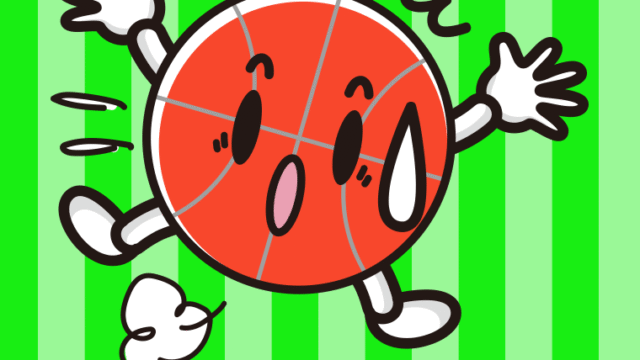 驚くバスケットボールちゃんのイラスト【色、背景あり】PNG
