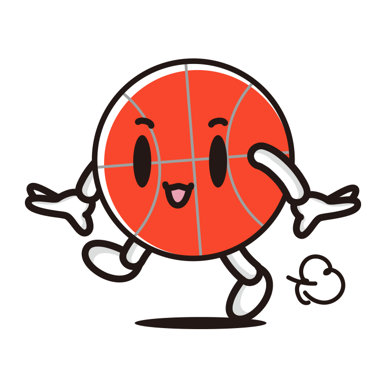 歩くバスケットボールちゃんのイラスト【色あり、背景なし】透過PNG