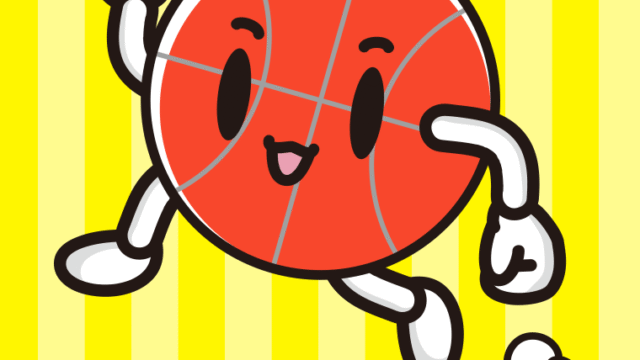 走るバスケットボールちゃんのイラスト【色、背景あり】PNG