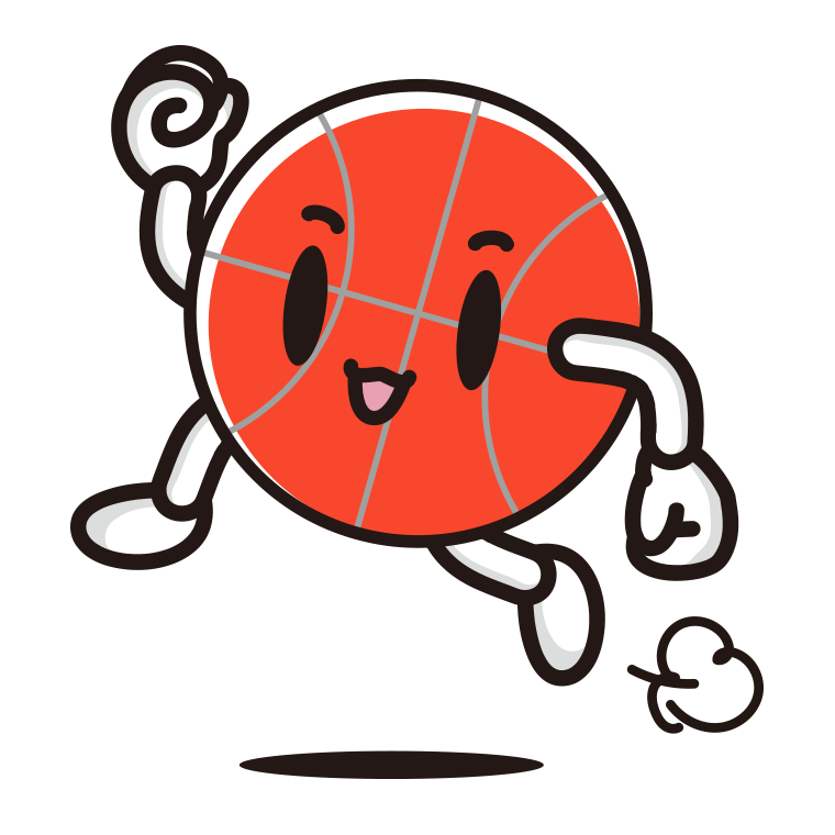 走るバスケットボールちゃんのイラスト【色あり、背景なし】透過PNG