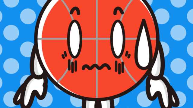 ショックを受けるバスケットボールちゃんのイラスト【色、背景あり】PNG