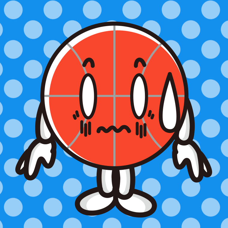 ショックを受けるバスケットボールちゃんのイラスト【色、背景あり】PNG