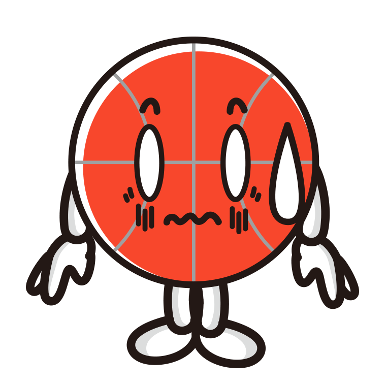 ショックを受けるバスケットボールちゃんのイラスト【色あり、背景なし】透過PNG