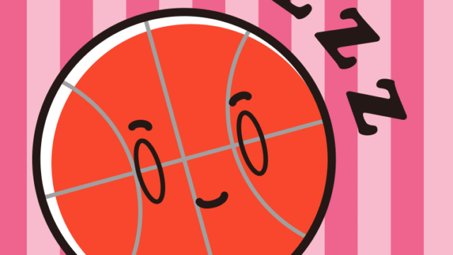 眠るバスケットボールちゃんのイラスト【色、背景あり】PNG