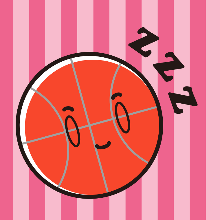 眠るバスケットボールちゃんのイラスト【色、背景あり】PNG