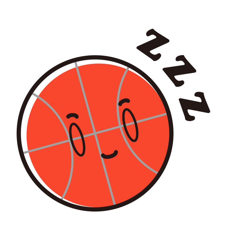 眠るバスケットボールちゃんのイラスト【色あり、背景なし】透過PNG