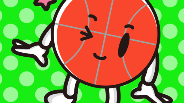 ウインクするバスケットボールちゃんのイラスト【色、背景あり】PNG