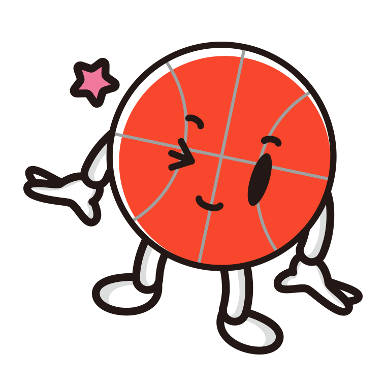 ウインクするバスケットボールちゃんのイラスト【色あり、背景なし】透過PNG