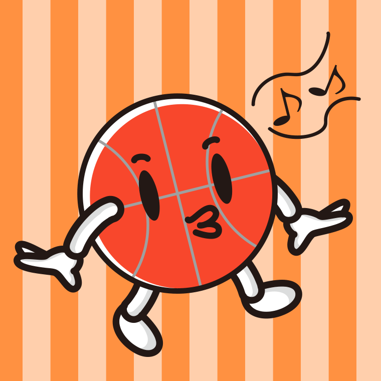 口笛を吹くバスケットボールちゃんのイラスト【色、背景あり】PNG