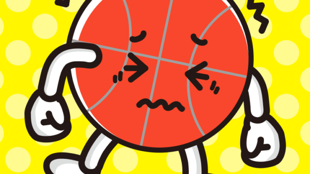 ブルブル震えるバスケットボールちゃんのイラスト【色、背景あり】PNG