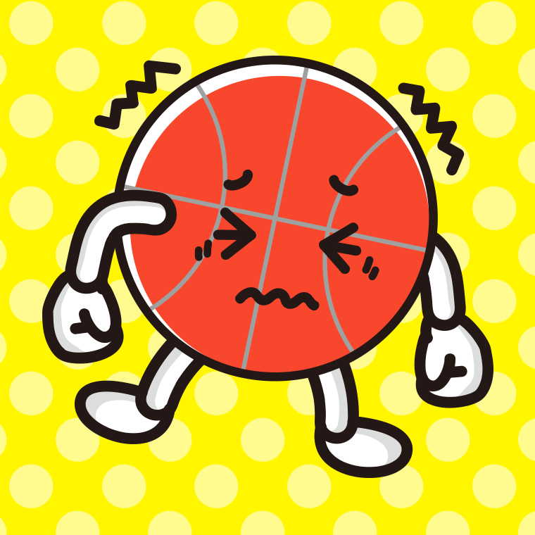 ブルブル震えるバスケットボールちゃんのイラスト【色、背景あり】PNG