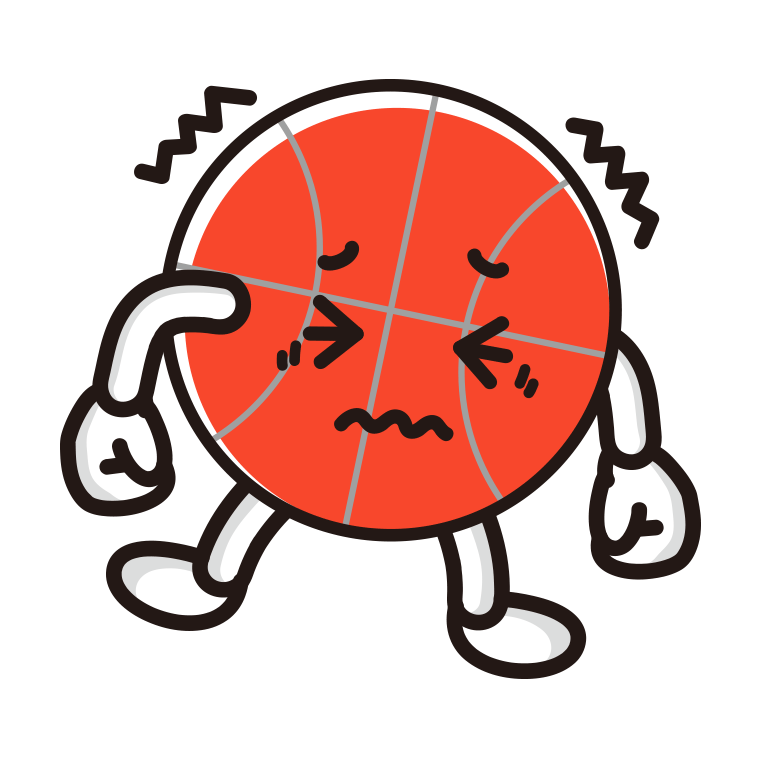 ブルブル震えるバスケットボールちゃんのイラスト【色あり、背景なし】透過PNG