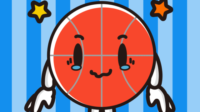ジーンとするバスケットボールちゃんのイラスト【色、背景あり】PNG