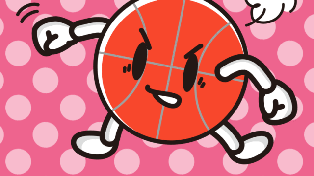 パンチするバスケットボールちゃんのイラスト【色、背景あり】PNG