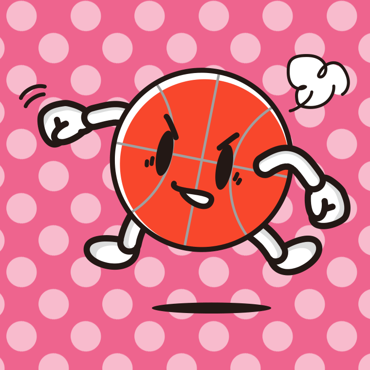 パンチするバスケットボールちゃんのイラスト【色、背景あり】PNG