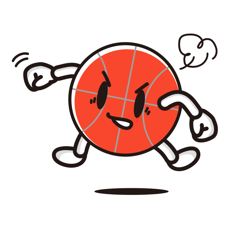 パンチするバスケットボールちゃんのイラスト【色あり、背景なし】透過PNG