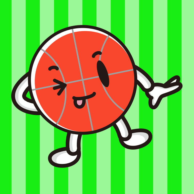 テヘヘなバスケットボールちゃんのイラスト【色、背景あり】PNG