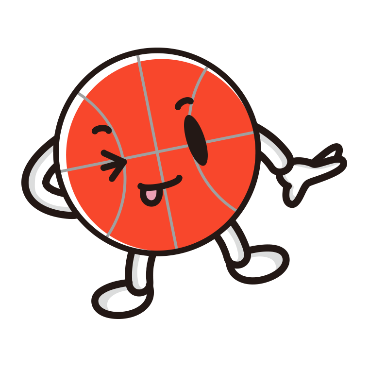 テヘヘなバスケットボールちゃんのイラスト【色あり、背景なし】透過PNG