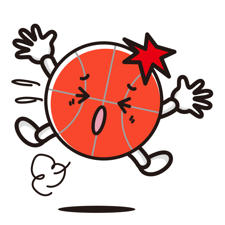 ぶつかるバスケットボールちゃんのイラスト【色あり、背景なし】透過PNG