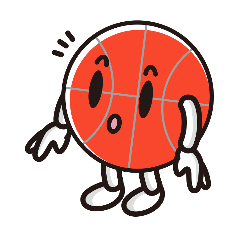 何かに気付くバスケットボールちゃんのイラスト【色あり、背景なし】透過PNG
