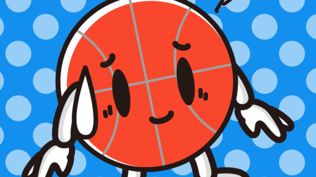 苦笑いするバスケットボールのイラスト【色、背景あり】PNG