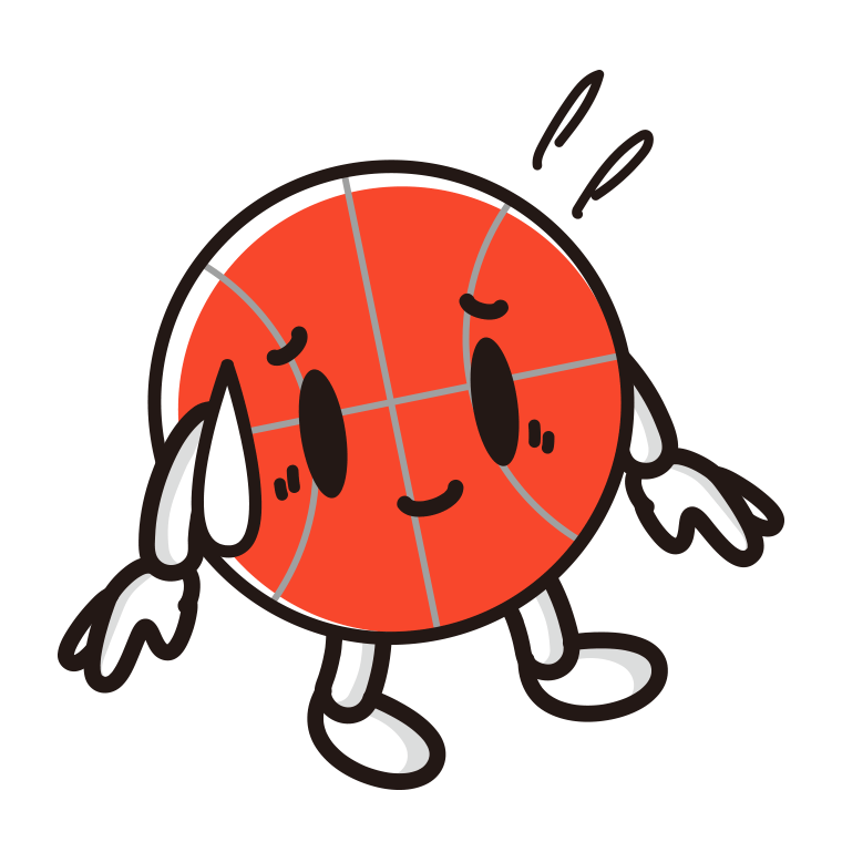 苦笑いするバスケットボールちゃんのイラスト【色あり、背景なし】透過PNG