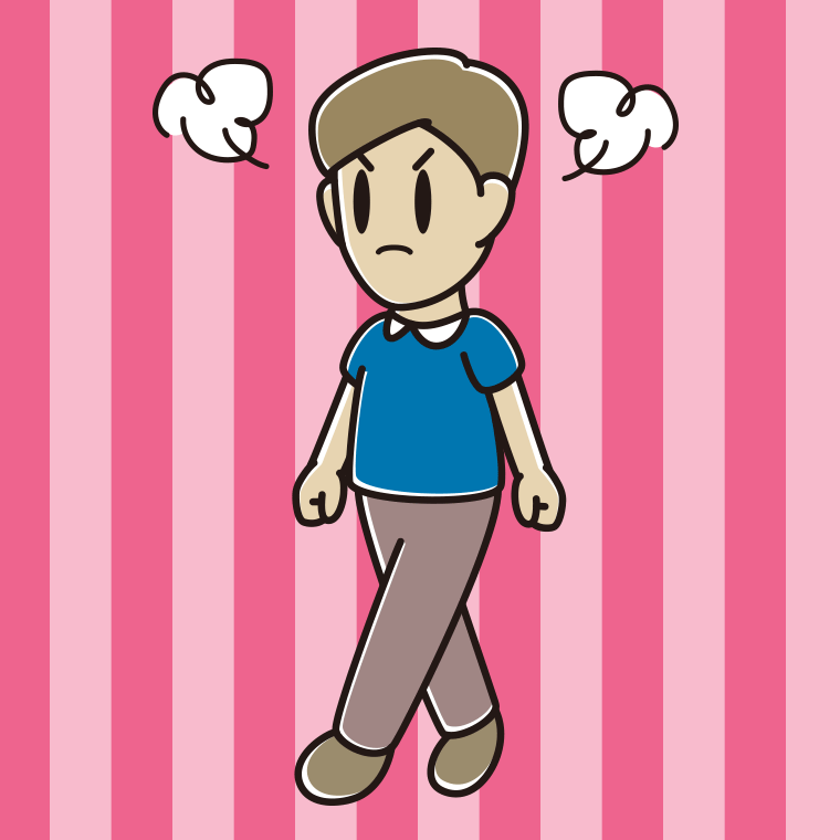 怒りながら歩く男性のイラスト【色、背景あり】PNG