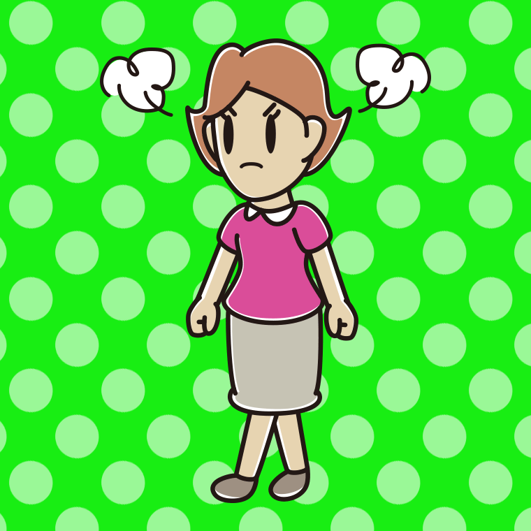 怒りながら歩く女性のイラスト【色、背景あり】PNG