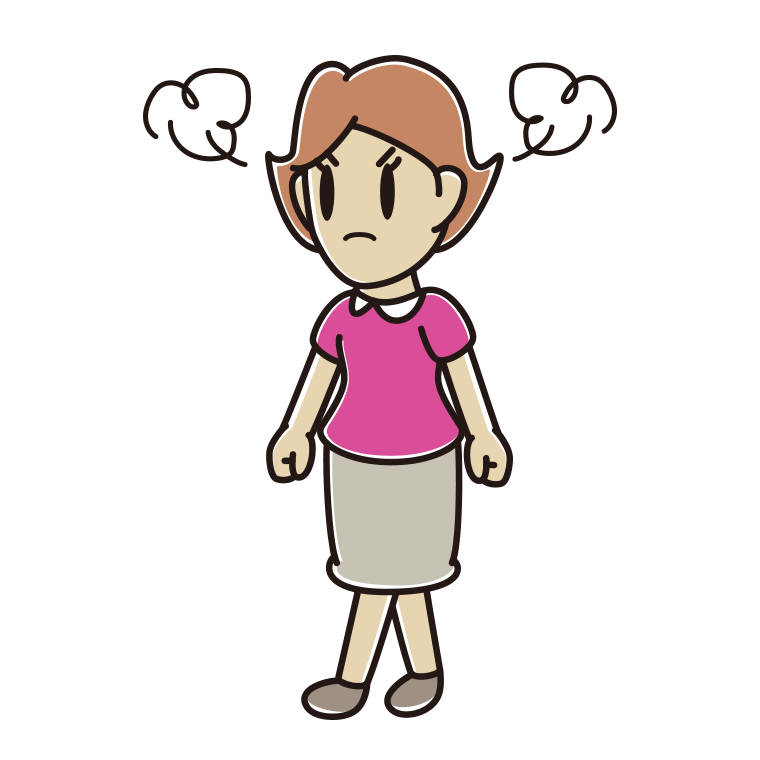 怒りながら歩く女性のイラスト【色あり、背景なし】透過PNG
