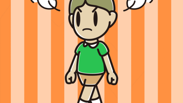 怒りながら歩く小学生男子のイラスト【色、背景あり】PNG