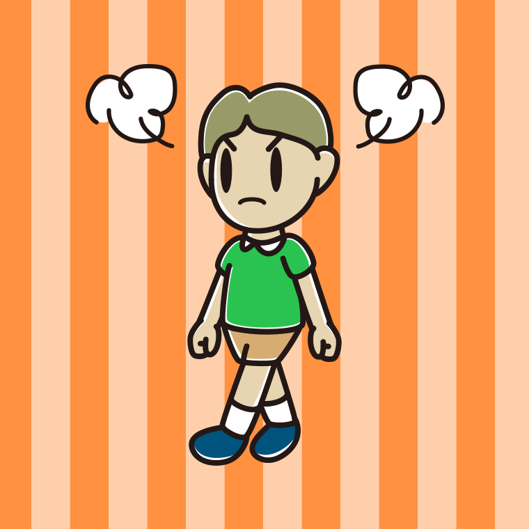 怒りながら歩く小学生男子のイラスト【色、背景あり】PNG