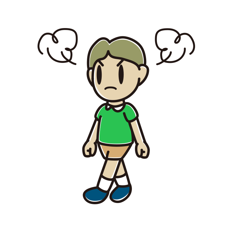 怒りながら歩く小学生男子のイラスト【色あり、背景なし】透過PNG