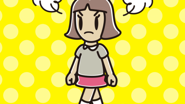 怒りながら歩く小学生女子のイラスト【色、背景あり】PNG