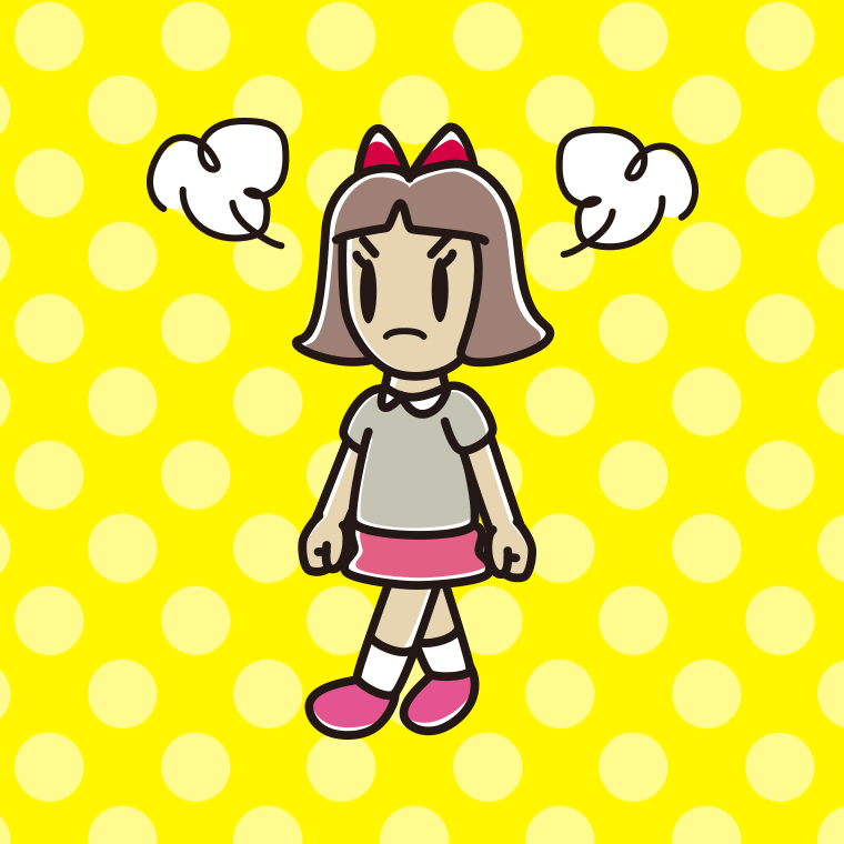 怒りながら歩く小学生女子のイラスト【色、背景あり】PNG