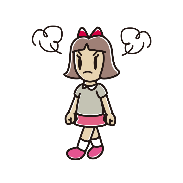 怒りながら歩く小学生女子のイラスト【色あり、背景なし】透過PNG