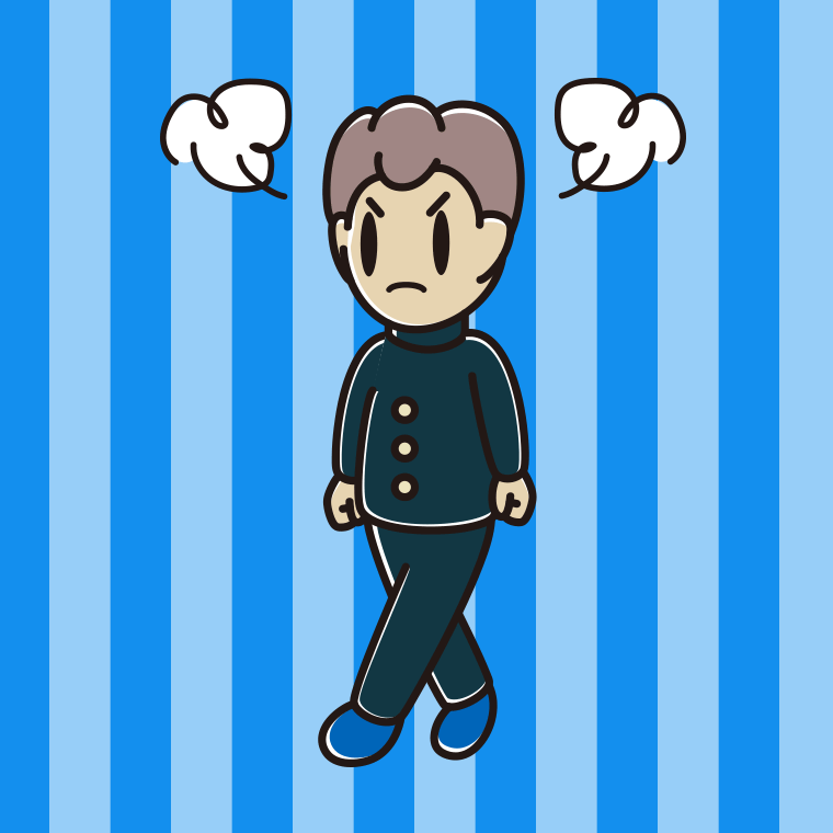 怒りながら歩く男子中学生のイラスト【色、背景あり】PNG