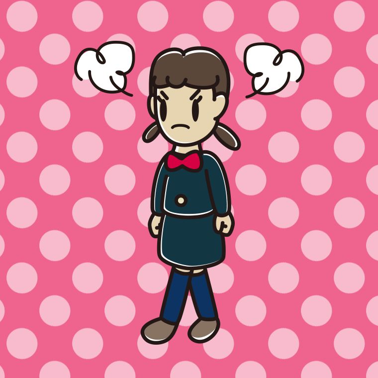 怒りながら歩く女子中学生のイラスト【色、背景あり】PNG