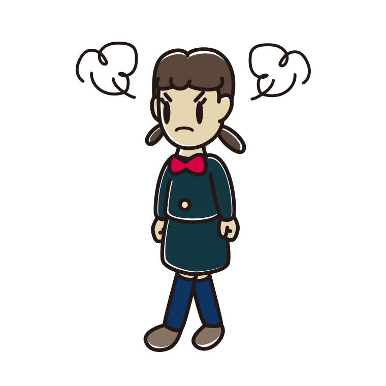 怒りながら歩く女子中学生のイラスト【色あり、背景なし】透過PNG