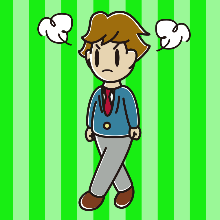 怒りながら歩く男子高校生のイラスト【色、背景あり】PNG