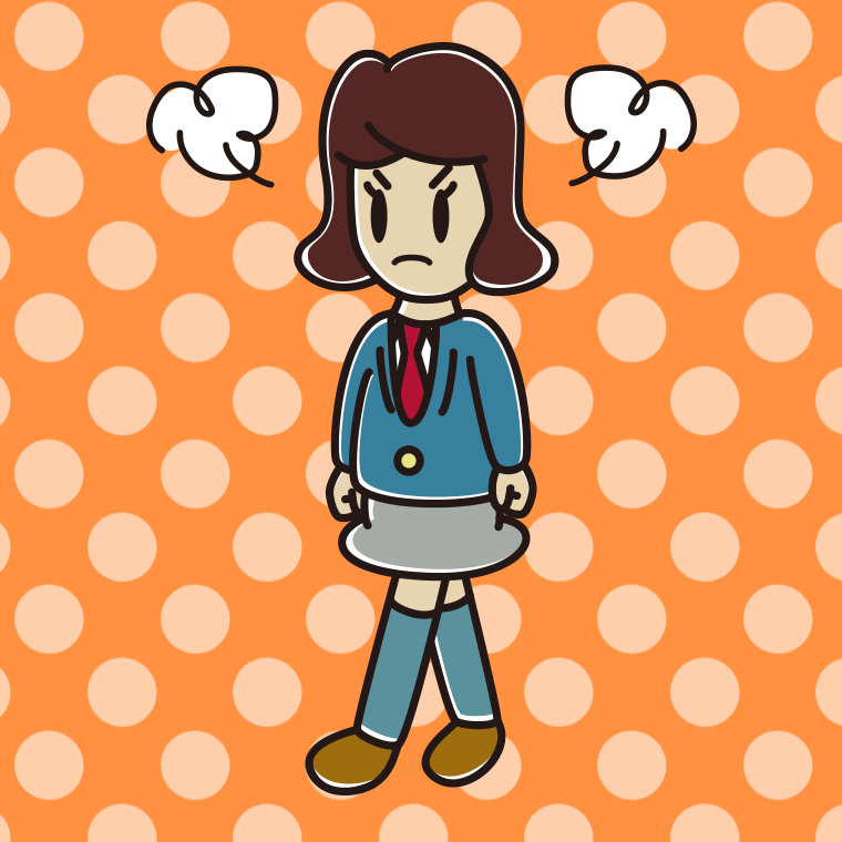 怒りながら歩く女子高校生のイラスト【色、背景あり】PNG