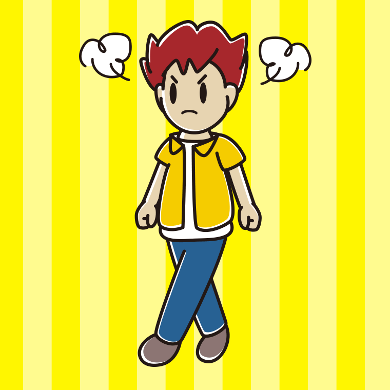 怒りながら歩く男子大学生のイラスト【色、背景あり】PNG