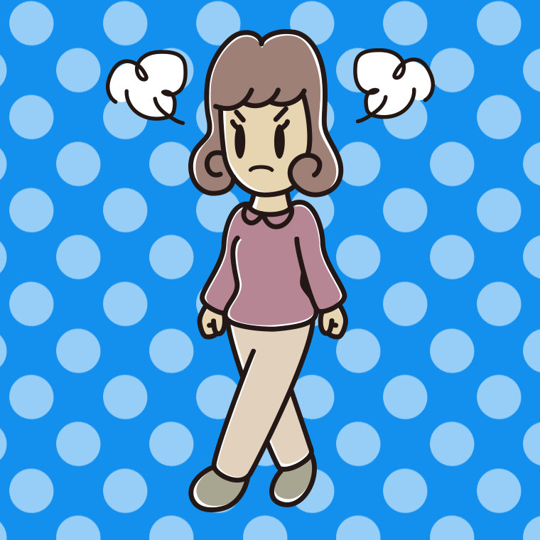 怒りながら歩く女子大学生のイラスト【色、背景あり】PNG