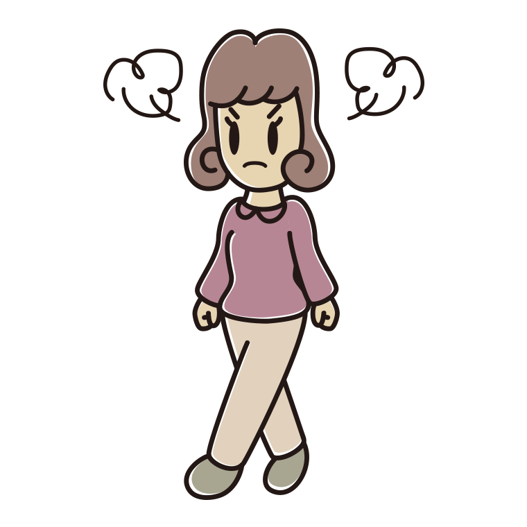 怒りながら歩く女子大学生のイラスト【色あり、背景なし】透過PNG