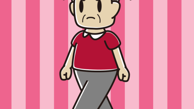 怒りながら歩くおじさんのイラスト【色、背景あり】PNG