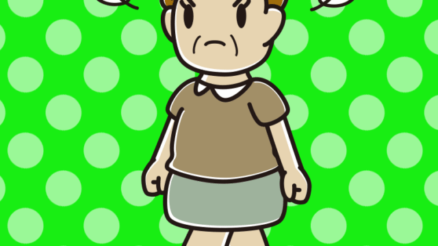 怒りながら歩くおばさんのイラスト【色、背景あり】PNG