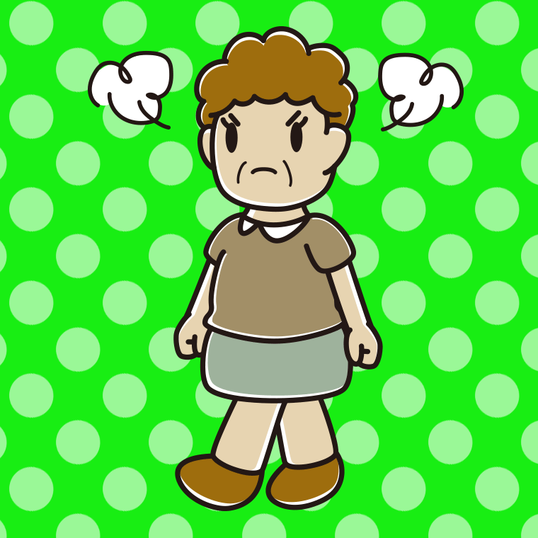 怒りながら歩くおばさんのイラスト【色、背景あり】PNG
