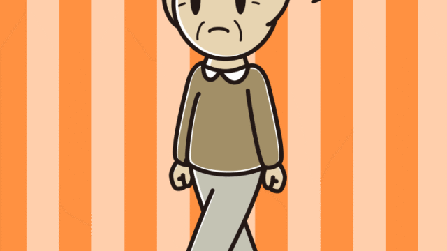 怒りながら歩くおじいさんのイラスト【色、背景あり】PNG