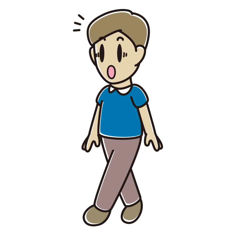 歩いていて驚く男性のイラスト【色あり、背景なし】透過PNG