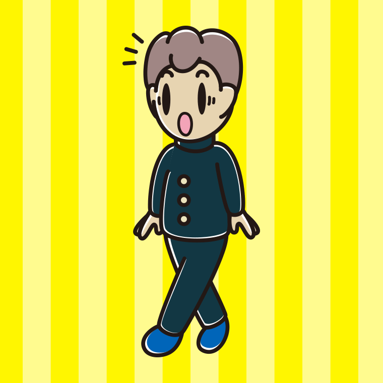 歩いていて驚く男子中学生のイラスト【色、背景あり】PNG